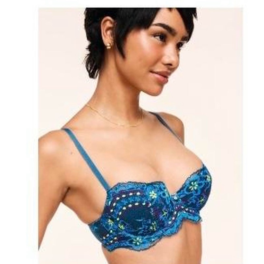 Adore Me- Blue Floral Lace Underwire Bra NWT size-36 B